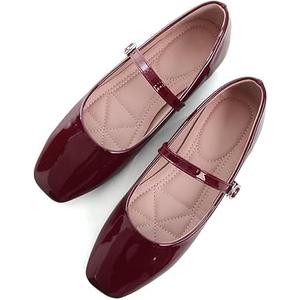 Royal Annas 
Leather Flats for Women Comfortable Square Toe Slip On Flats Soft Work Flats Retro Mary Jane Flats, H Wine Red
 255
