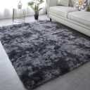 Grey Fluffy Area Rug 5x7 - Ultra Soft Shag Plush Rugs for Bedroom Living Room, Indoor Non-Slip Modern Nursery Faux Fur Floor Carpet for Kids Room,Tie-Dyed Dark Gray,