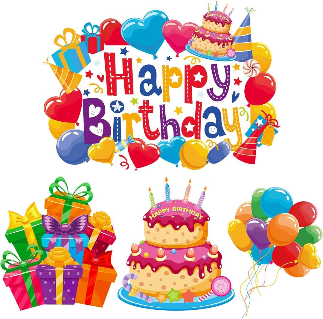 4 Pieces Car Magnet Birthday Decorations - Large Happy Birthday Magnets With Cake Balloon Reflective Box Shapes for Cars, Refrigerator, Cruise Door and Other Metal Surfaces