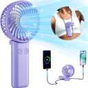 HandFan Upgraded 5200mAh Portable Handheld Fan with Lanyard, 5 Speeds Strong Airflow Hand Fan [27 Working Hours], 180 Foldable Compact Design Personal Fan for Travel/Disney/Concerts/Women(Purple)