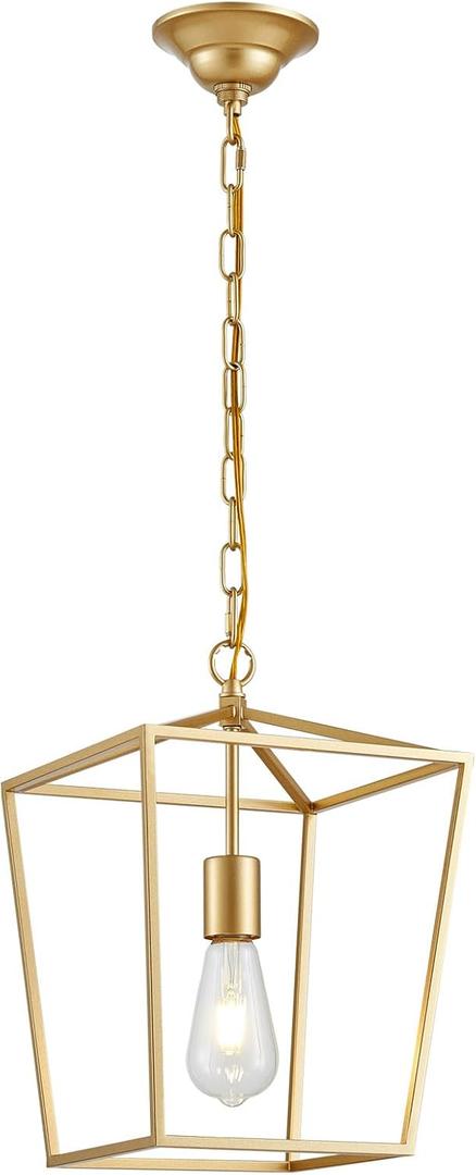 ANJIADENGSHI Lantern Pendant Light Lantern Iron Cage 1 E26 Bulbs Gold Chandelier for Dining Room Kitchen(Bulbs Not Included)