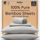 Bambaw Queen Sheet Set  4pcs 100% Viscose Derived from Bamboo Sheets Set, Cooling Sheets for Night Sweats, Soft Queen Sheets, Hotel Luxury Bed Sheets Set, 16'' Deep Pockets (Moonlight Gray)