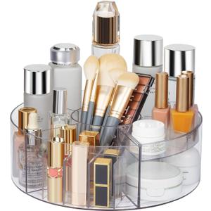 360 Rotating Makeup Organizer, 10" Clear Turntable Lazy Susan Organizer for Vanity, Bathroom Counter, Cabinet, Spinning Cosmetic Storage Holder with 6 Dividers for Skincare, Makeup Brushes, Lipsticks (10x10x3.5 inches)