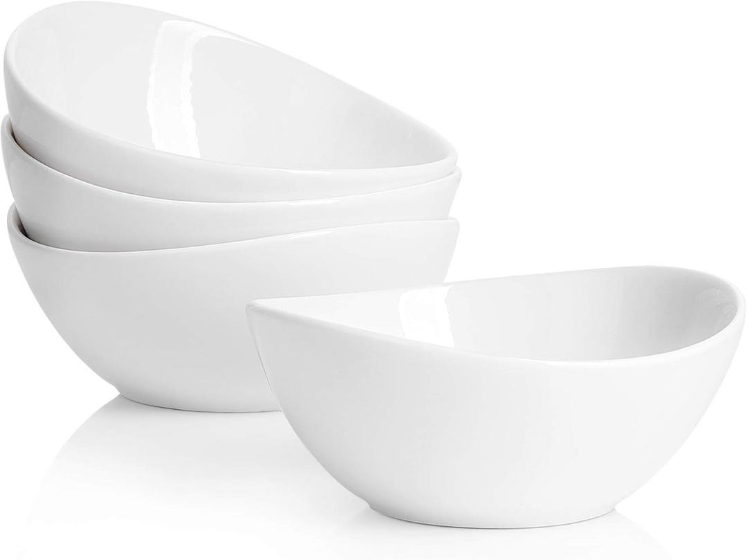 Sweese 5" Porcelain 10 oz Bowls Set of 4, for DessertIce creamSoupRiceFruits, Small Portions, Microwave, Dishwasher, and Oven Safe - White (5.0", White)