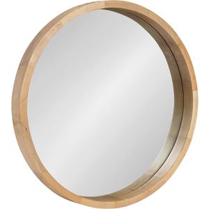 Kate and Laurel Hutton Round Decorative Modern Wood Frame Wall Mirror, 22 Inch Diameter, Natural Finish