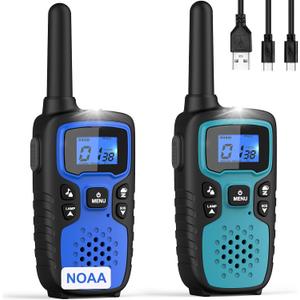 Wishouse Walkie Talkies for Kids Adults - Long Range Rechargeable 2 Way Radios,Gift,Hiking Accessories Camping Gear with Lamp,SOS Siren,NOAA Weather Alert,VOX,Easy to Use Blue Green 2 Pack