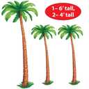 Beistle Jointed Palm Trees - 3 Pack, Cardstock Paper Palm Tree Cutouts, Hanging Wall Decorations for Luau, Tropical Hawaiian Beach Party, Summer Event Dcor, Photo Backdrop, Two 4 & One 6