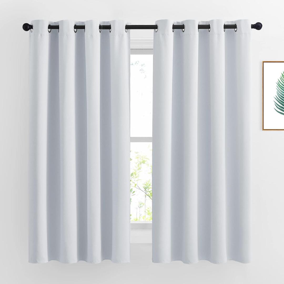 NICETOWN Greyish White Room Darkening Curtain Panels - Window Treatment Thermal Insulated Grommet Room Darkening Curtains/Drapes for Bedroom (2 Panels, 52 by 63, Greyish White)