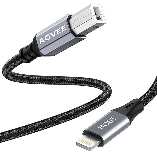 AGVEE 5ft Lightning OTG MIDI Cable USB TypeB Cord Compatible with iPhone iPad iOS for Electronic Music Instrument, Piano, Midi Controller, Midi Keyboard, Audio Interface Recording, Dark Gray