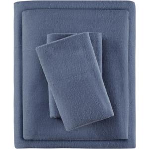 True North by Sleep Philosophy Cozy Flannel 100% Cotton Ultra Soft Cold Weather Sheet Set Bedding, Full, Blue Solid