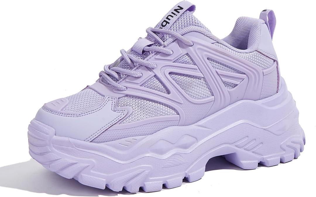Niluber Chunky Sneakers for Women Platform Sneakers for Women Comfortable Casual Tennis Shoes Lace Up Fashion Walking Shoes, Purple, 7