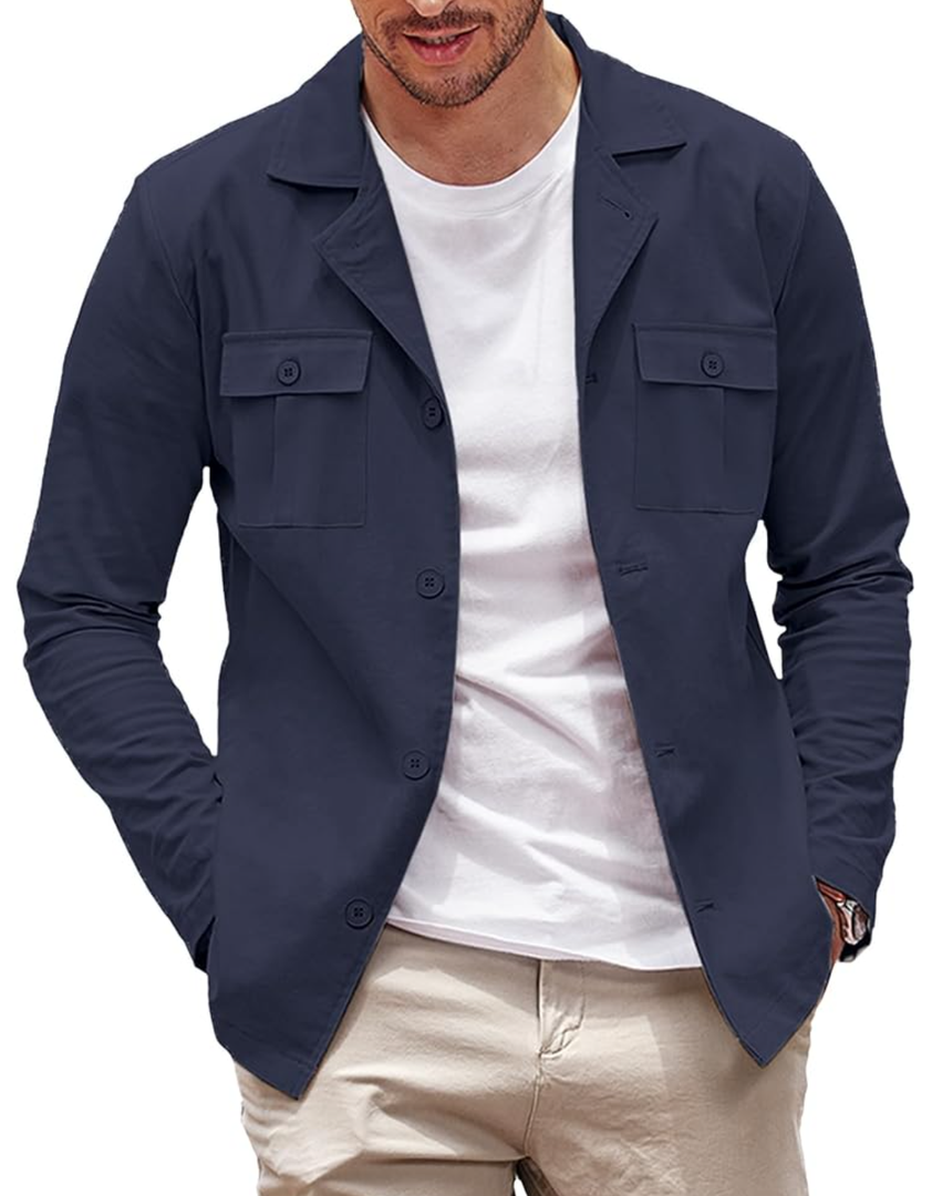 COOFANDY Men's Casual Shirt Jacket Long Sleeve Button Down Overshirt Lightweight Shacket with Pockets, S