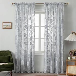 Room Curtains, House Curtains with Flowers Pattern Silver Grey Curtains Modern Polyester 2 Panel Room Curtains, House Curtains with Flowers Pattern Silver Grey Curtains Modern Polyester 2 Panel