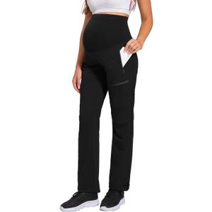 V VOCNI Maternity Cargo Scrub Pants Quick-Dry Hiking Athletic Workout Pregnancy Lounge Casual Outdoor (Black, XXL)