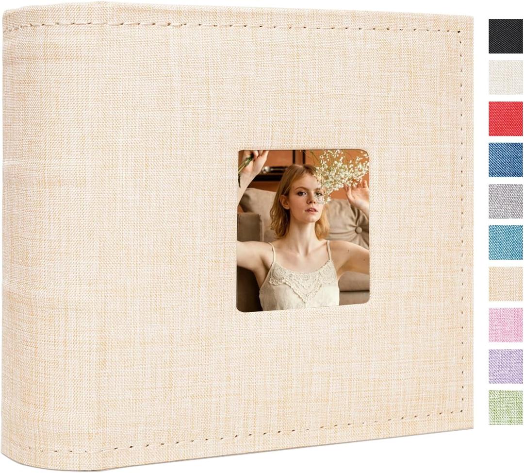Small Photo Album 4x6 100 Pockets with Writing Space Linen Cover Picture Book Holds 4x6 Photos for Wedding, Baby, Family, Graduation (Khaki)