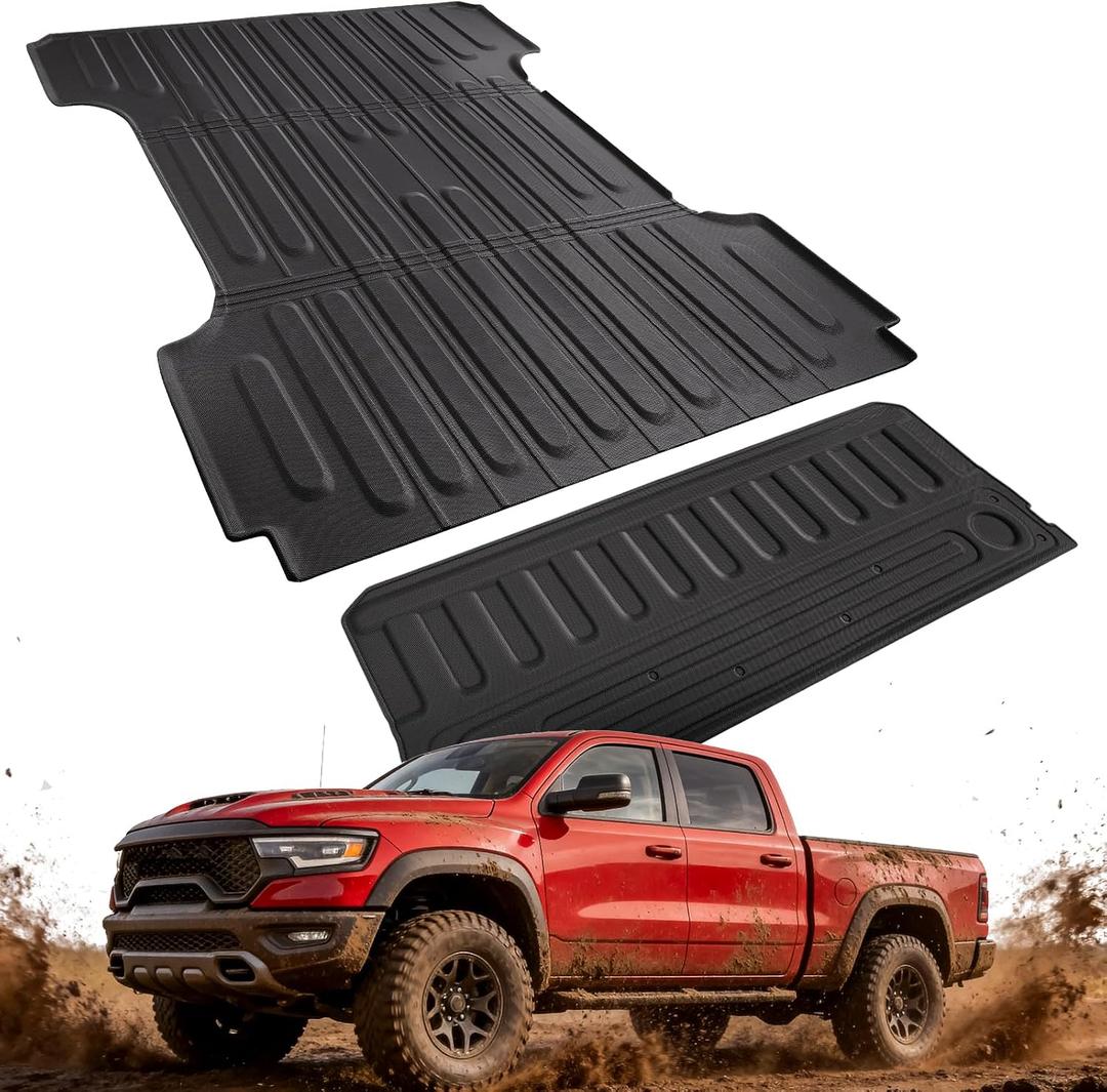 6.4FT Truck Bed Mat& Tailgate Mat for Dodge Ram: for Ram1500 2009-2018 &Ram 2500/3500 2009-2026 &Ram1500 Classic 2019-2024 Bed Mat (6.4FT/ 76.3 inches), All Weather Bed Liner Protection Accessories