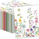 50 Pcs Wildflower Napkins 13 X 13 Inches, Floral Paper Napkins Disposable Flower Cocktail Napkins For Spring Summer Picnic Wedding Baby Shower Birthday Tea Party Decorations
