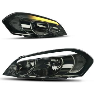 AUTOSAVER88 Switchback LED Tube Headlights Assembly Compatible with 2006-2016 Chevrolet Impala/2006-2007 Chevrolet Monte Carlo DRL Headlight Headlamp Replacement Pair Smoke Lens (B Black Housing Clear Reflector Smoke Lens)