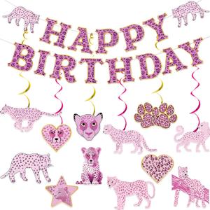 Pink Cheetah Birthday Decorations Pink Leopard Party Decorations Cheetah Print Birthday Decorations with Banner Leopard Hanging Swirls