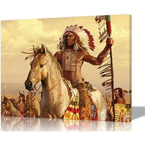 Mistyefly Native American Wall Art 12x18 Inches, Lightweight Indian Wall Decor Chiefs Poster with Built-in Wooden Frame Indian Decorations for Bedroom & Living Room Ready to Hang