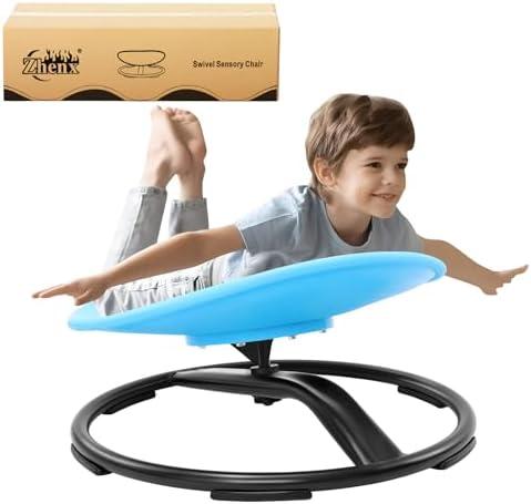 Zhenx Spinning Chair for Autistic Kids (3-18 Years), Sensory Swivel Chair for Teens with ADHD/Autism – 21×19 Inch 220LBS Weight Capacity Seat – Sit and Spin Calming Toy for Body Balance (Blue)