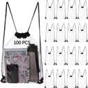 Homaisson 100 PCS Drawstring Backpacks Bags, Clear Bulk Plastic Bags for Men Women Gym Sport Colleges Event Security, Portable Drawstring Bags for Daily Essentials