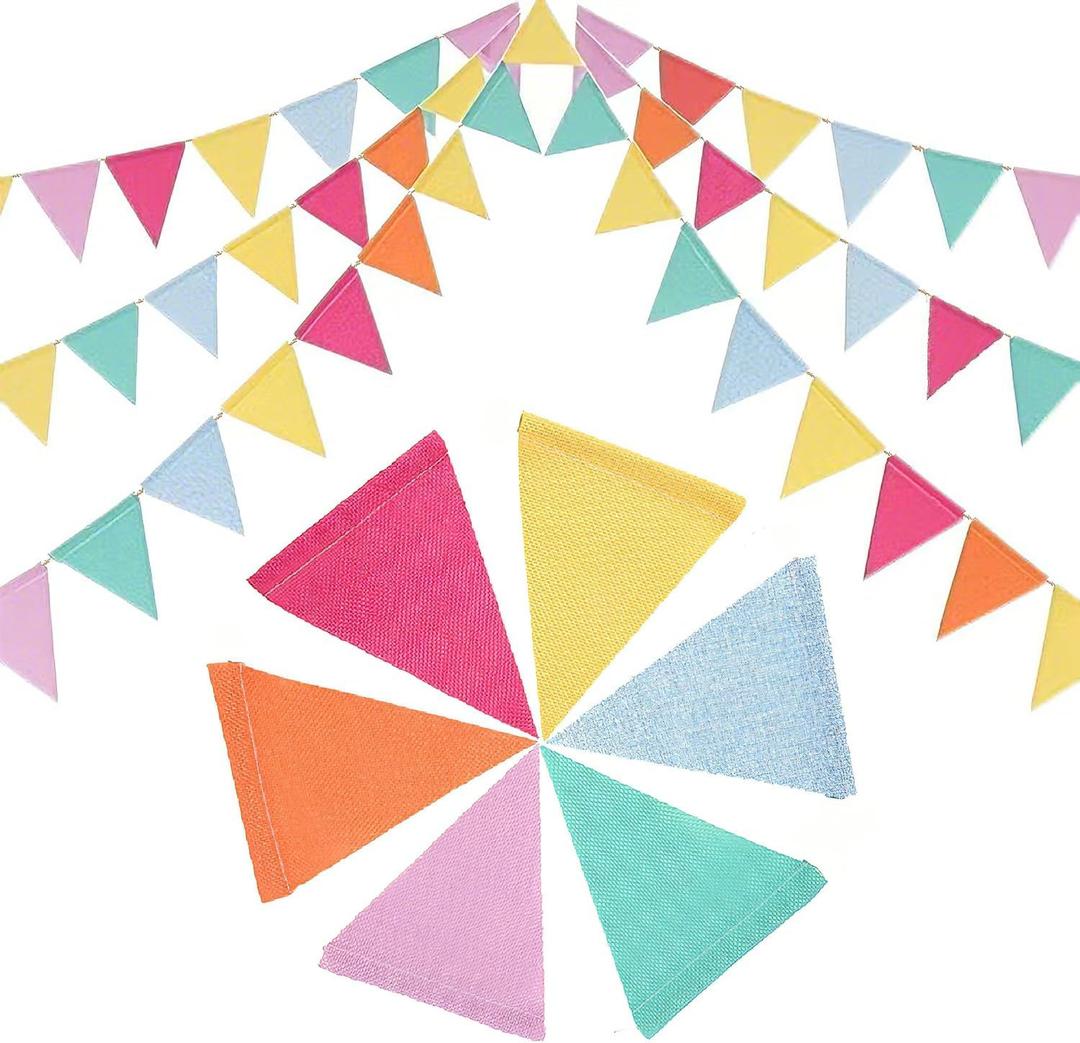 2 x Pastel Color Pennant Banner Flags, Triangle Banner Flags Outdoor, Burlap Bunting Flags for Birthday Party Festival School Classroom Carnival Garland Hanging Decorations 4 Strings