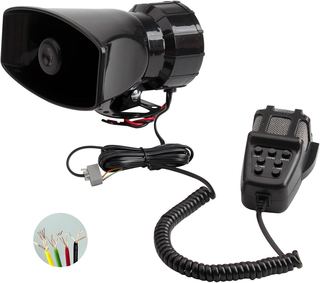 Alarm Horn Siren PA Speaker Mic System, BANHAO 100w 12v 7 Sound Loud Car Alarm Police Car Siren Speaker System Emergency Amplifier Kit for 12V Truck Lorry Boat Vehicle