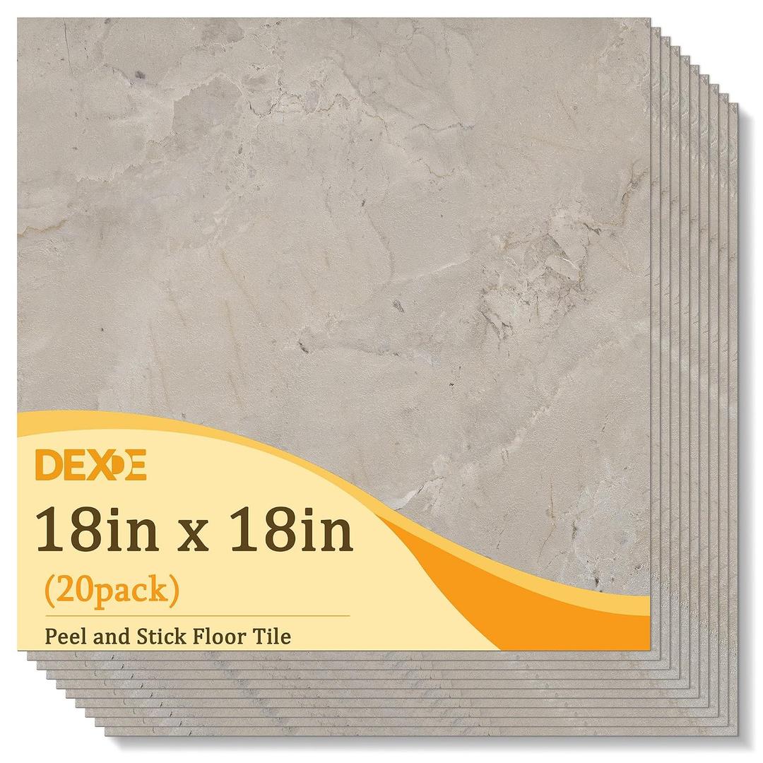 DEXDE Peel and Stick Floor Tile 18x18 Marble Vinyl Flooring Waterproof 20PC