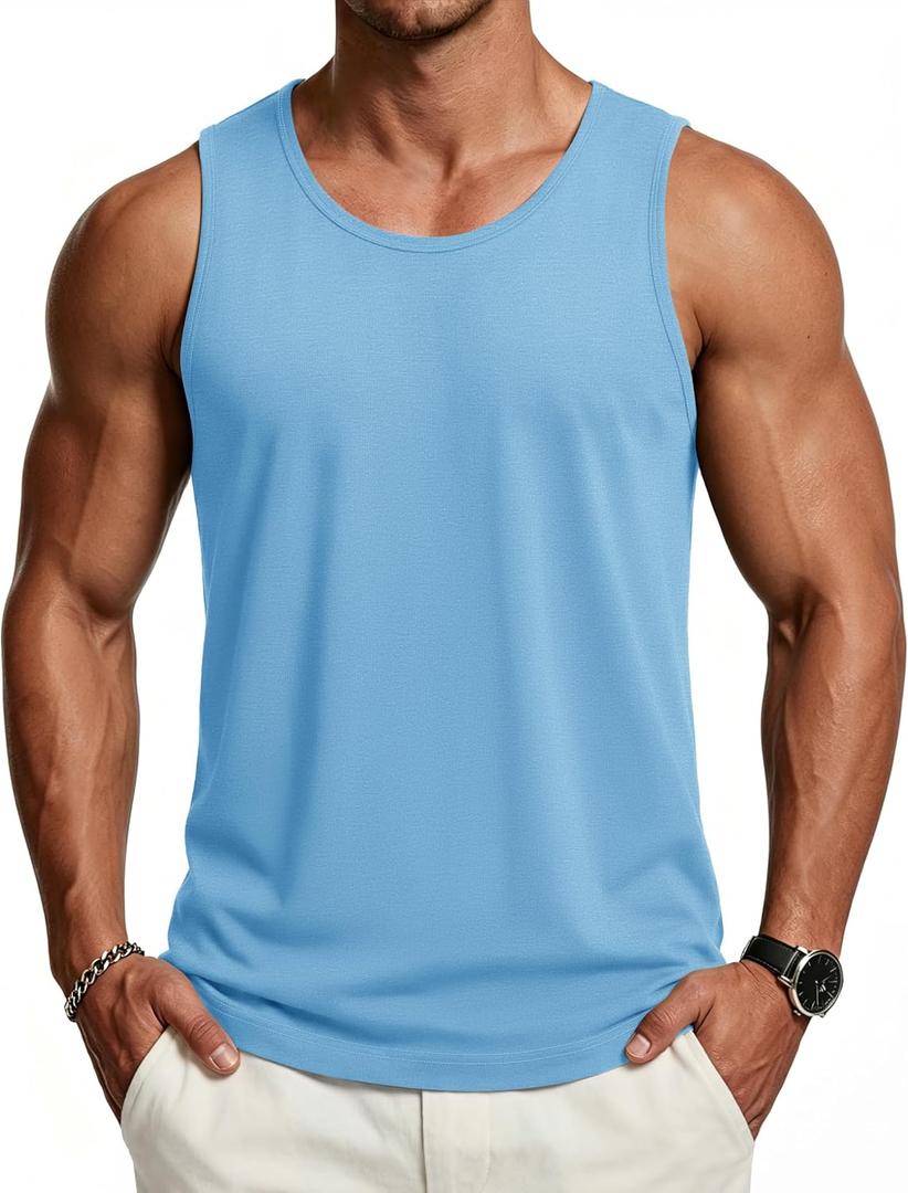 Cotrasen Men's Tank Top UPF 50+ Sleeveless Shirt Cotton Moisture Wicking Casual Gym Workout Shirts Cooling Muscle Tee Shirt (White, L)