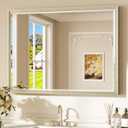 Keonjinn 40" x 30" Brushed Nickel Bathroom Vanity Mirror, Silver Bathroom Mirrors for Over Sink, Beveled Tempered Glass, Aluminum Alloy Frame, Decorative Wall Mirror for Living Room, Entryway, Bedroom