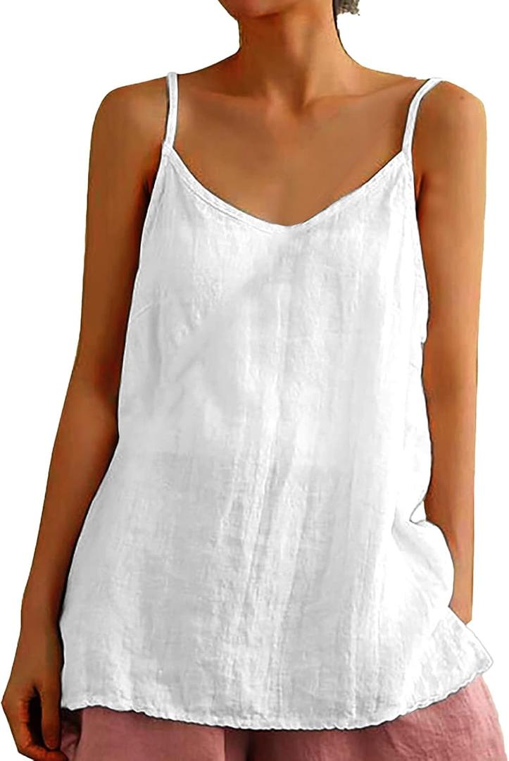 Womens Tank Tops Summer Casual Sleeveless V Neck Camisole Loose Fit Spaghetti Strap Cami Shirts, small