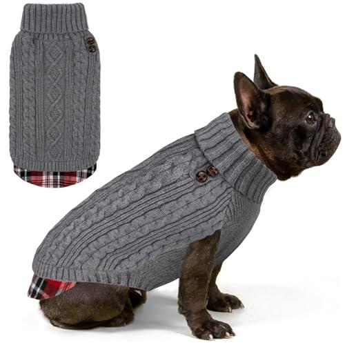 KYEESE Dog Sweater Soft Pullover Dog Sweaters for Medium Dogs Boy Warm Turtleneck Medium Dogs Sweater Stretchy Knitwear Cat Clothes with Gingham Patchwork Thick Pet Coat for Fall Winter Cold Weather XL