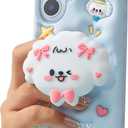 Kawaii 3D Dog Phone Case for iPhone 16 (with Retractable Phone Stand & Grip) Cute Girly Cartoon Soft Silicone Phone Cover for Girls, Kids, Teens, and Women, Blue