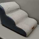 POCBLUE Dog Stairs for Small Dogs 15.7" H, Wide Pet Step for Couch/Sofas/Chairs, Curved Pet Ramps for Small Dogs & Cats with HighDensity Foam and Washable Cover, 3Step, Grey