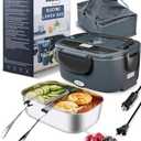 Buddew Electric Lunch Box 80W Food Heater for Adults, 12/24/110 V Portable Food Warmer for Travel & Work, 1.5L Food Warmers, Loncheras para Hombres de Trabajo (Gray+Black Handle)