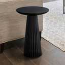 Jai Black Wood Side Table 15.25 Round End Table Modern Ribbed Accent Table for Living Room, Bedroom, Bedside Storage Contemporary Mango Wood Small Space Furniture