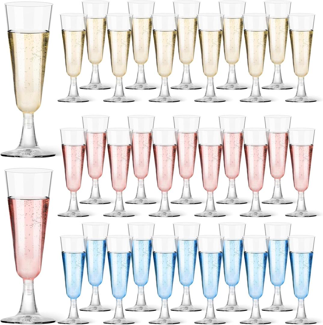 Plastic Champagne Flutes 40 Pack, 5.5 Oz Clear Disposable Plastic Champagne Glasses, Glasses Cups for Wedding Celebration Birthday Party Valentines Tasting New Years Eve Party Supplies