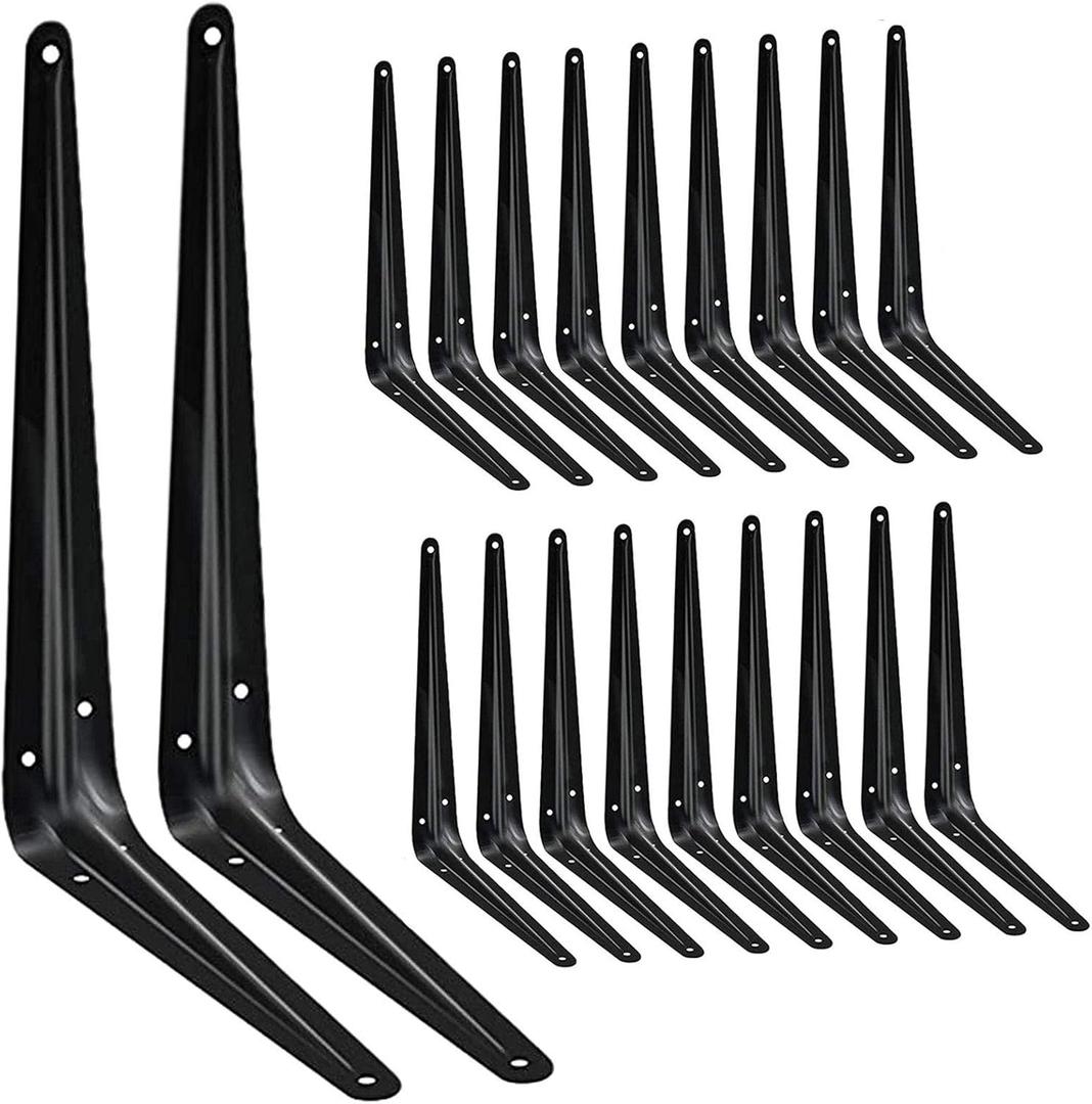 20 Pack Shelf Brackets 12 inches, Heavy Duty Black Iron Metal Floating Shelf Bracket, Rustic Farmhouse Decorative L Brackets for Shelves, Wall Mount Corner Brace for Wood Boards