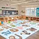 ABC Kids Rugs for Playroom - 9x12 Feet Large Classroom Rug for Kids Preschool Educational Learning Animal, Alphabet Rugs Children Toddler Nursery Kindergarten Decor, Blue