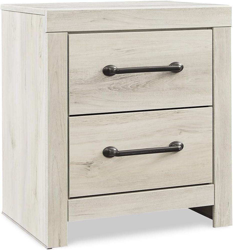 Signature Design by Ashley Cambeck Farmhouse Industrial 2 Drawer Two Drawer Nightstand with 2 Slim-Profile USB Charging Stations, 24.37" Tall, Whitewash, 21.69" W x 15.31" D x 24.37" H