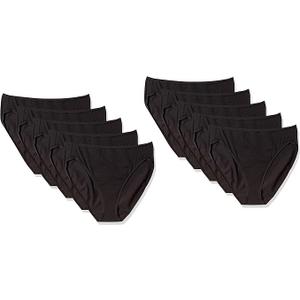 Amazon Essentials Women's Cotton High Leg Brief Underwear, Pack of 10, Black, X-Small