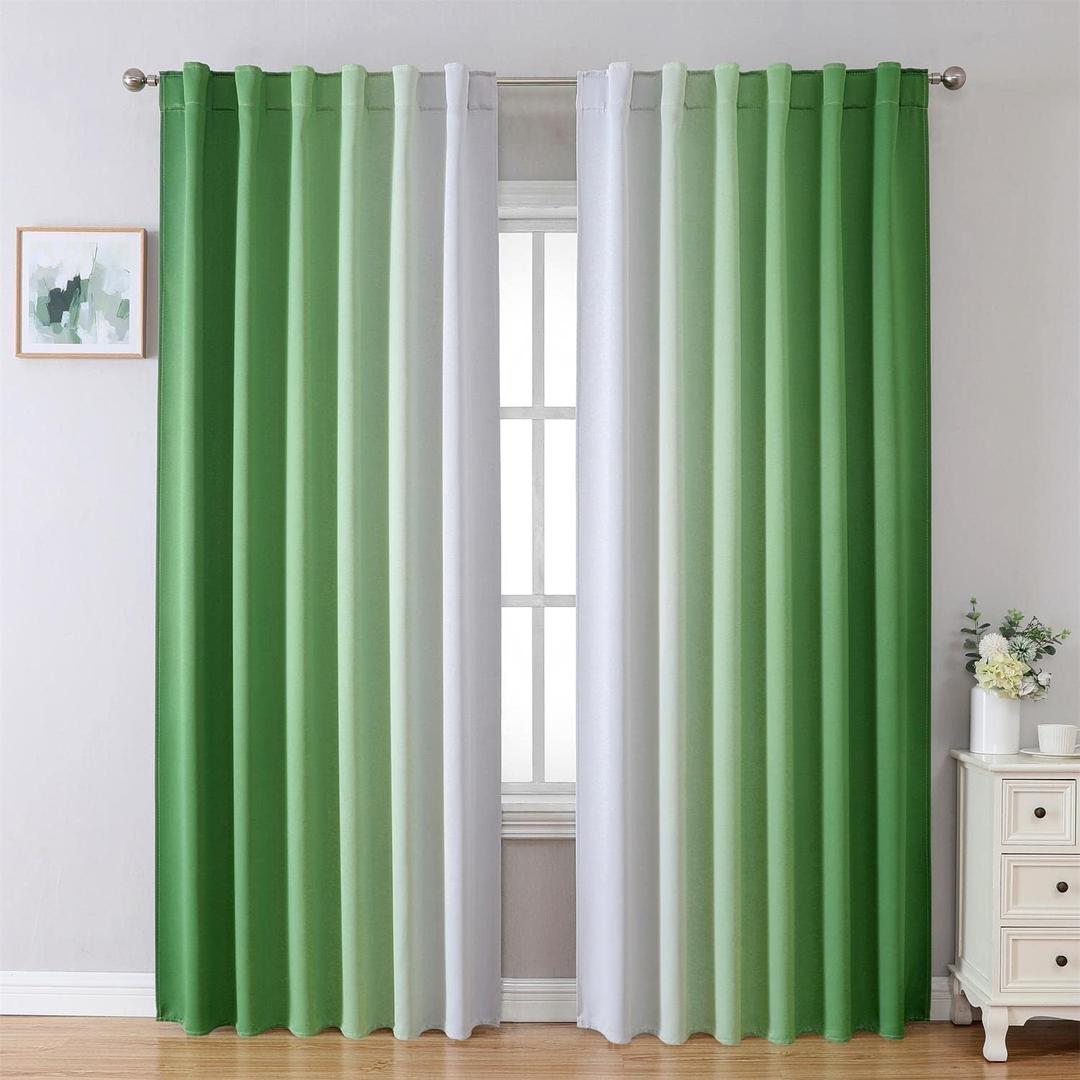 MIUCO Blackout Curtains & Drapes for Bedroom Living Room 84 Inches Long Green and White Room Darkening Ombre Curtains Rod Pocket & Back Tab Curtains Thermal Insulated Light Blocking 2 Panels Set MIUCO Blackout Curtains & Drapes for Bedroom Living Room 84 Inches Long Green and White Room Darkening Ombre Curtains Rod Pocket & Back Tab Curtains Thermal Insulated Light Blocking 2 Panels Set