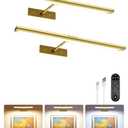 EZVALO Picture Light for Wall, 4800mAh Rechargeable Wireless IR Remote Control, 16'' Dimmable Magnetic LED Art Display Light with 3 Color Temperatures, for Gallery, Living Room, Bedroom(Gold-2Pack)