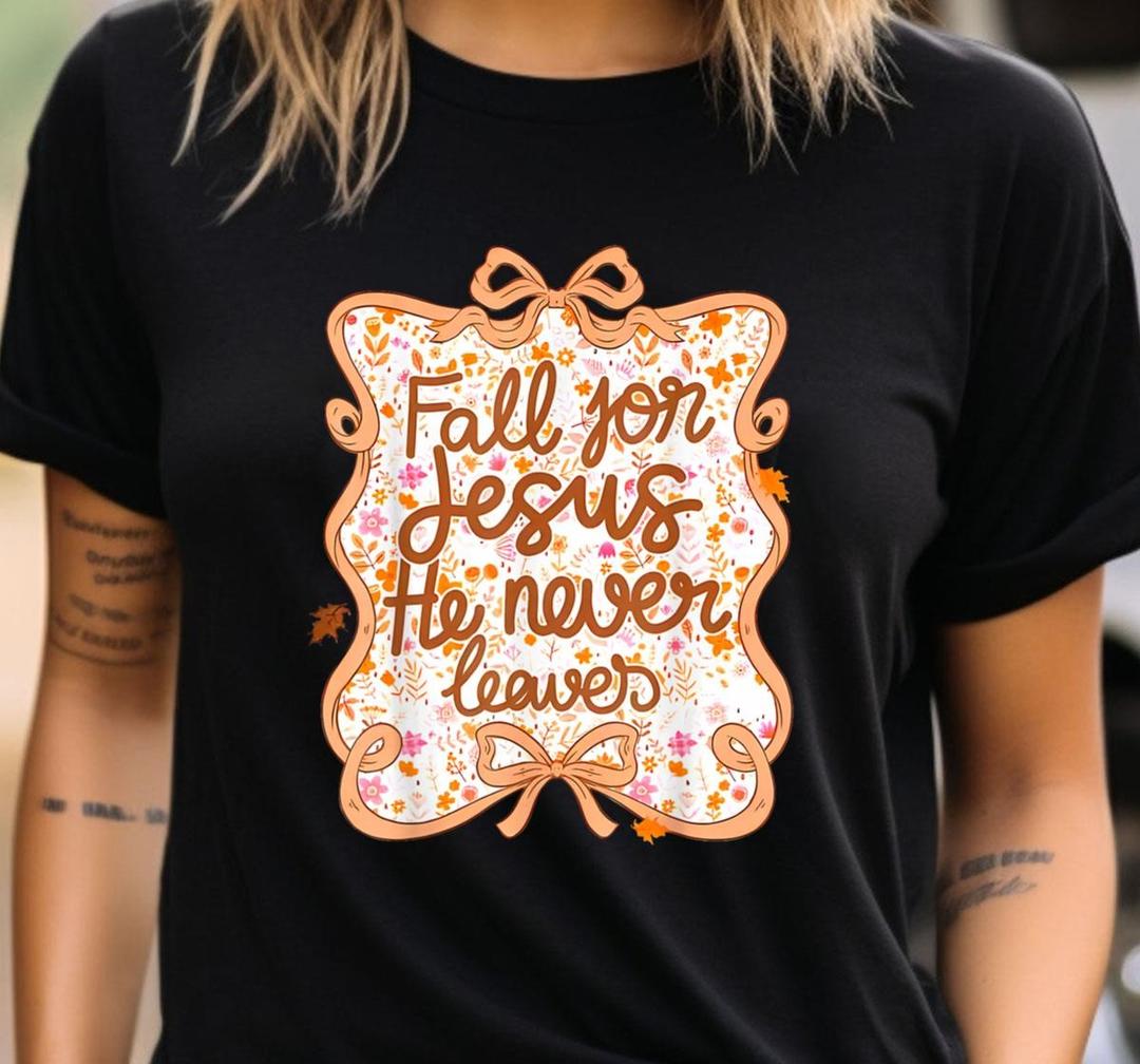 Fall for Jesus Christian T-Shirt – Cozy Autumn Faith Tee, Size: XS
