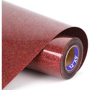 Red Glitter HTV Heat Transfer Vinyl Rolls 12inch by 9feet PU Stretch Iron on Vinyl HTV Vinyl for T-Shirt for Silhouette and Cameo (9Ft, Z1-Glitter Red)