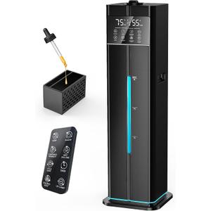 Cool Mist Humidifiers for Large Room, Ultrasonic 2.4Gal 9L Quiet Top-Fill, Easy Clean with Essential Oil Tray, 360Nozzle, 4 Speed, Remote, 60H Runtime, for Baby, Adults, Plants, Home, House, Bedroom (Black)