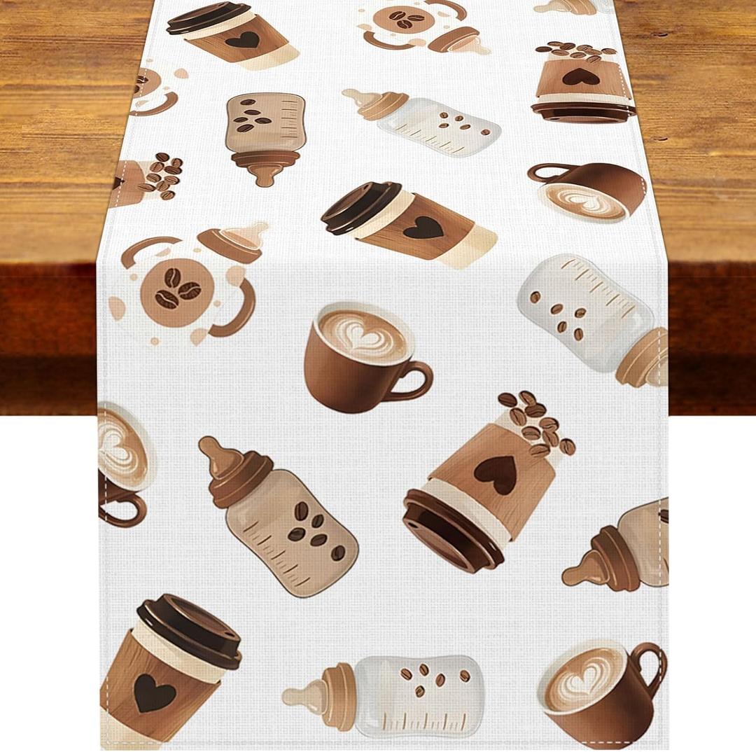 A Baby is Brewing Baby Shower Decorations Table Runner Coffee Gender Reveal Birthday Party Supply Home Kitchen Dining Room Table Decor