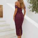 Women's Off the Shoulder Midi Dress Built-in Bra Ruched Corset Bodycon Formal Night Out Cocktail Party Dresses (Purple, M)
