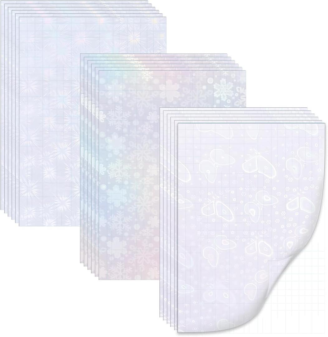18 Sheets Holographic Sticker Paper, VEINARDYL Transparent A4 Size Self-Adhesive Lamination Waterproof Sticker Paper, Clear 11.7 x 8.3in Snowflakes Patterns Cold Lamination Film - 3 Styles